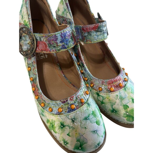 L'Artiste Spring Step Luckigirl Mary Jane Pump Green Multicolor Beaded Sz 41 - Picture 9 of 16